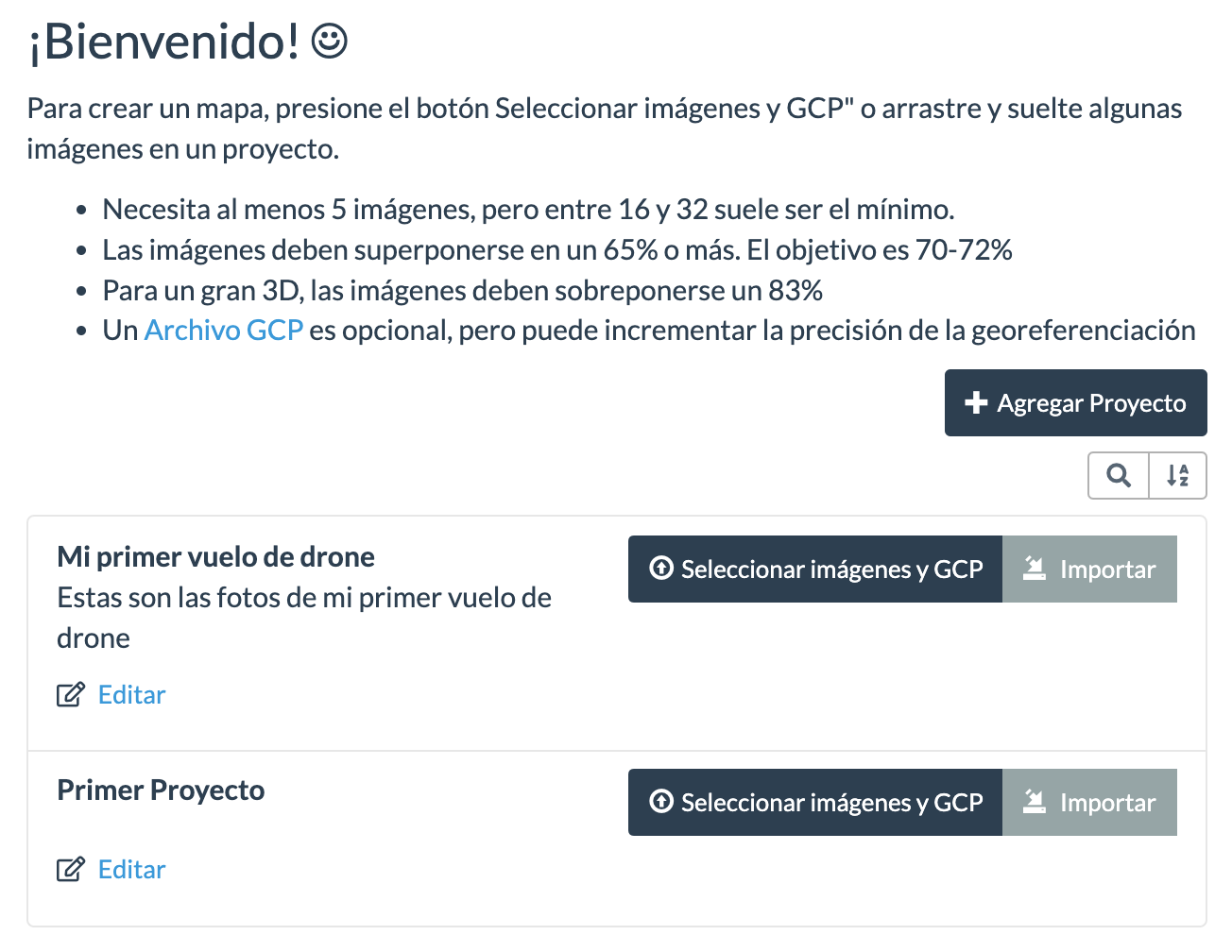 Nuevo proyecto en la lista de proyecto